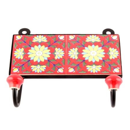 Red And Yellow Sunflower Ceramic Tiles Hooks